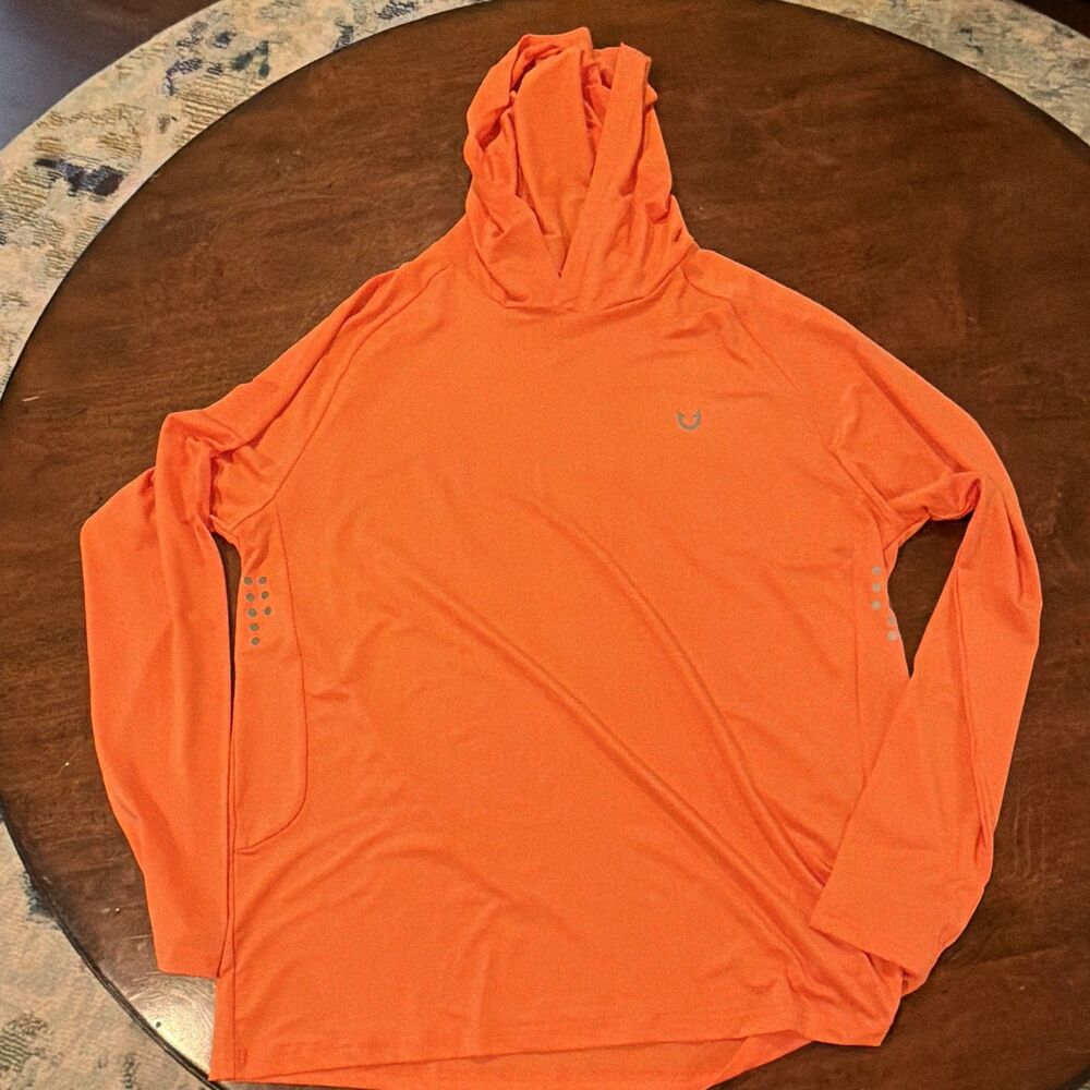 Northyard Orange Solid Pullover Hoodie M Hooded Logo Knit Long Sleeve Men's